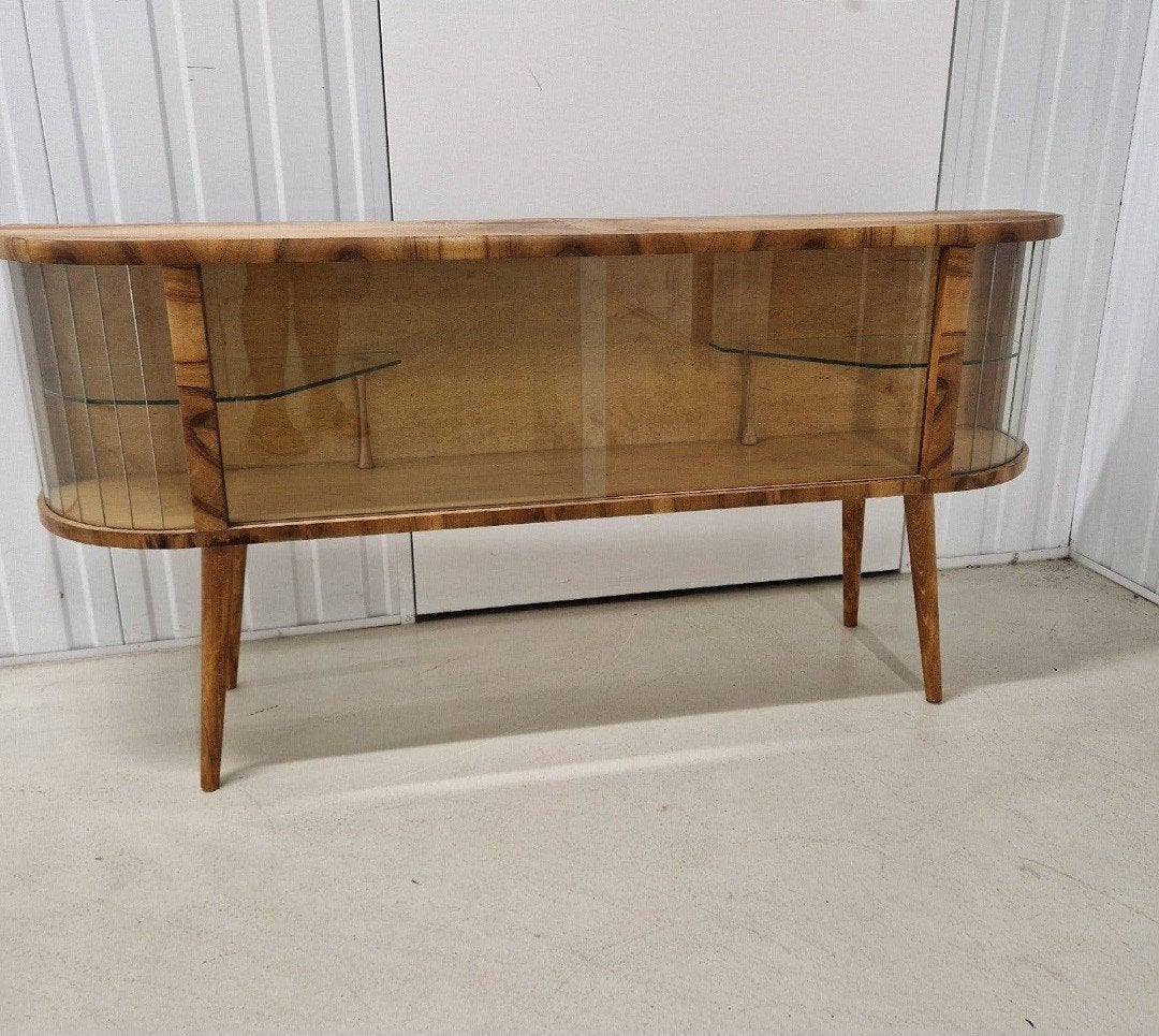 Vintage Vitrinekast & Kristallen Vaas Jaren 60/70 Set, Antiek en Kunst, Ophalen of Verzenden