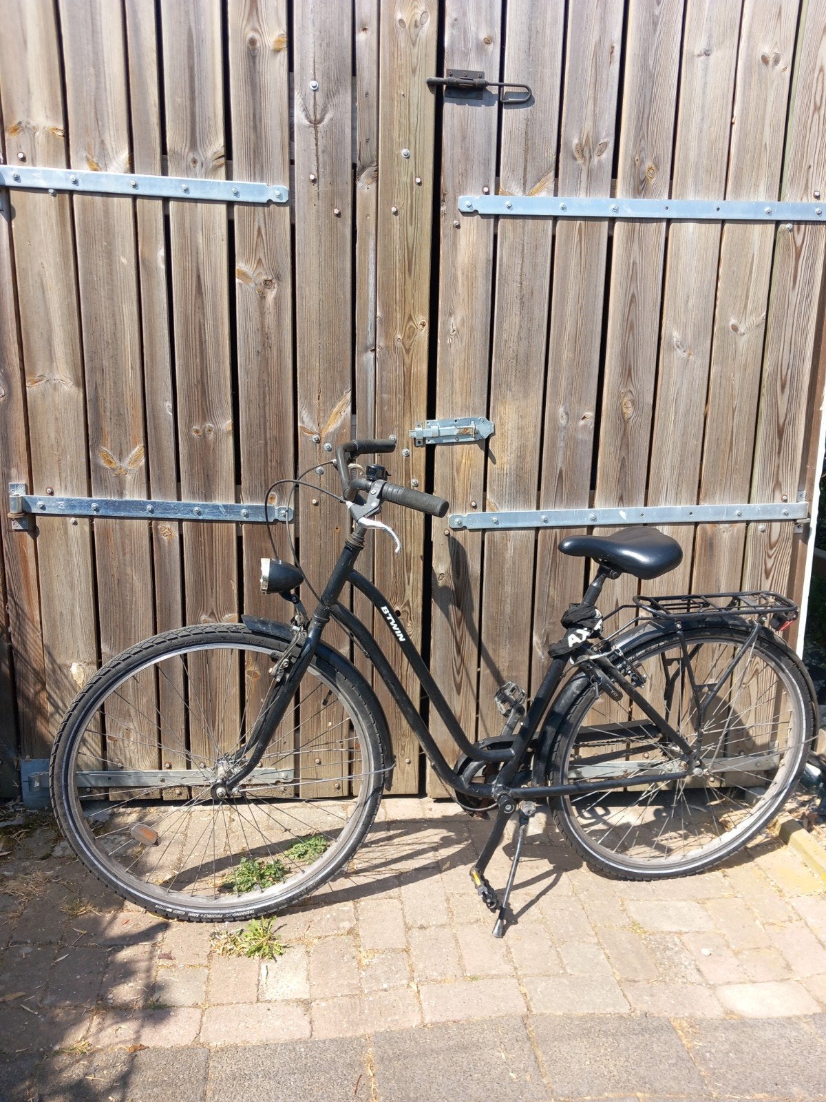 Zwarte B'Twin stadsfiets met lage instap, Velgrem, 50 tot 53 cm, Ophalen, Overige merken