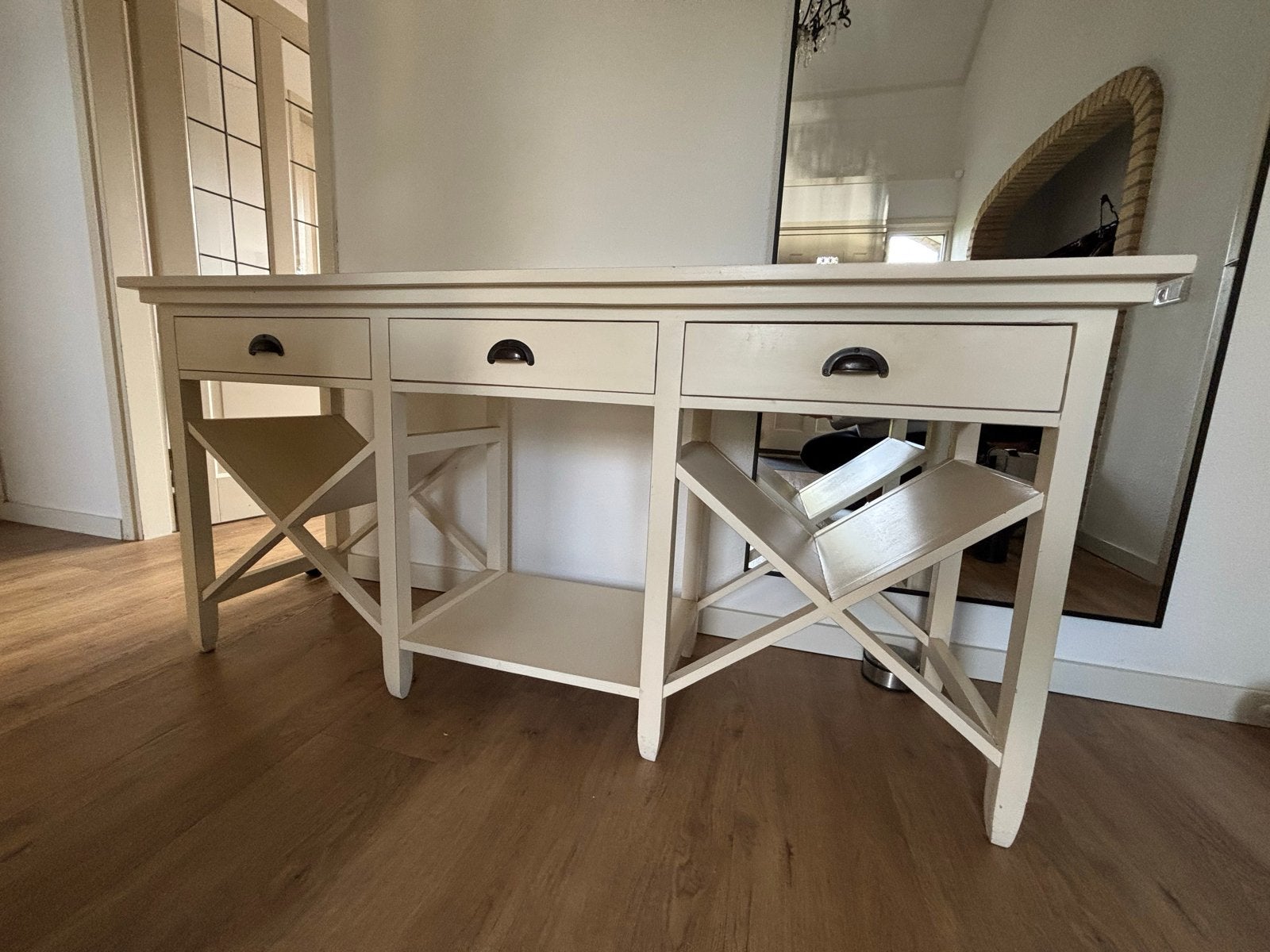 Witte Haltafel / Sidetable 158cm - 3 lades - Riviera Maison, Ophalen, Gebruikt, Riviera maison, 75 cm of meer