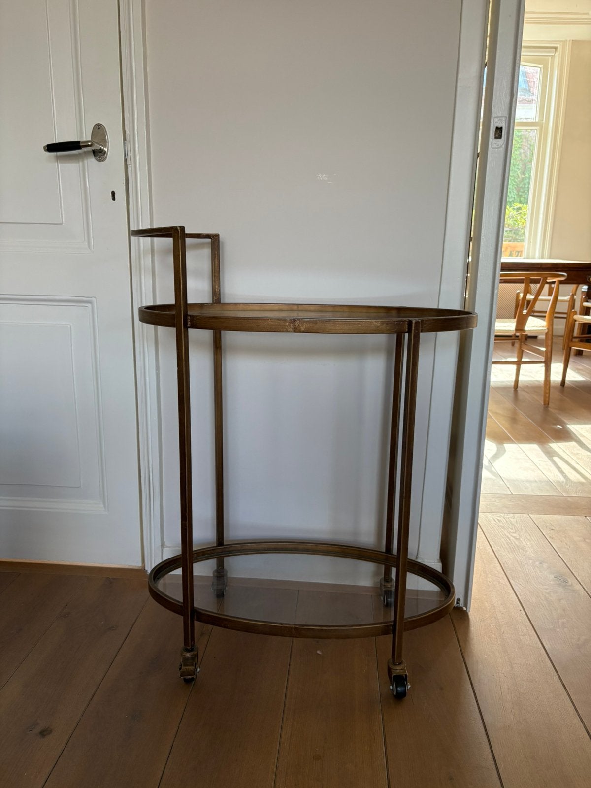 Sidetable - push trolley glas, Huis en Inrichting, Ophalen, 100 tot 150 cm, Glas, Zo goed als nieuw