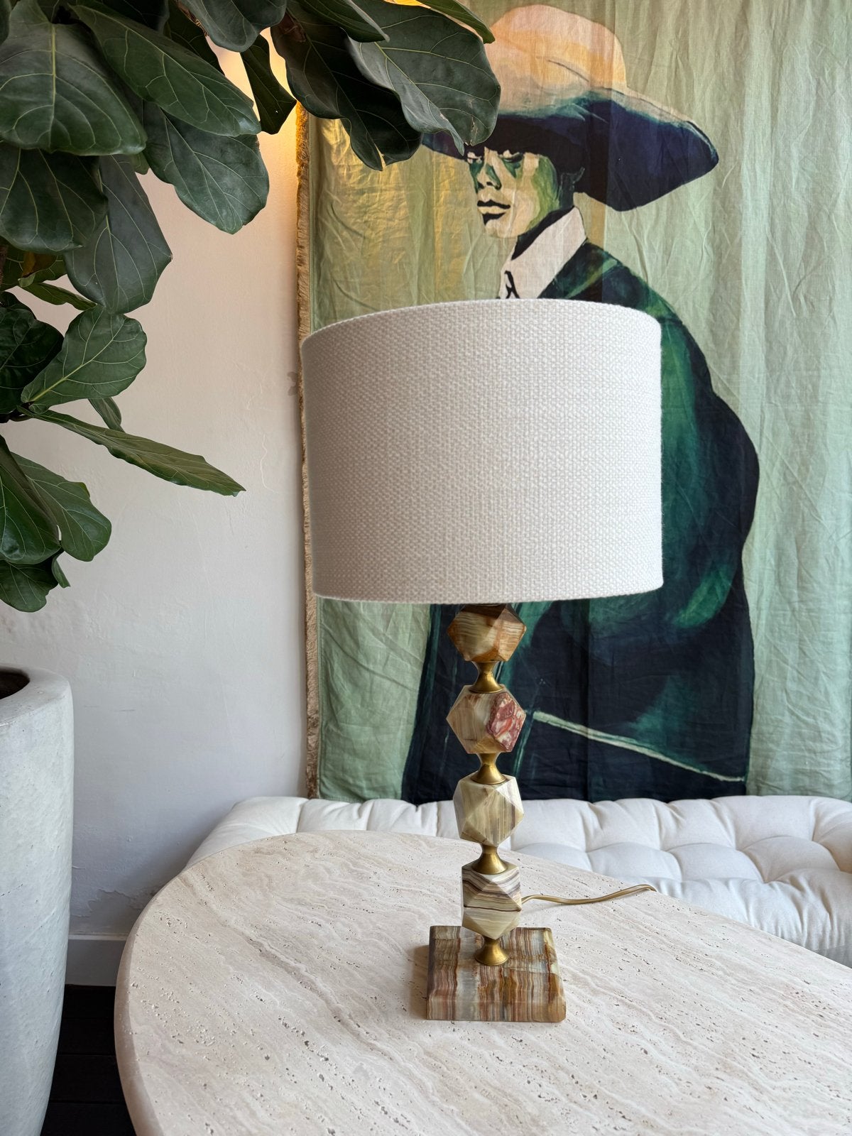 Vintage Onyx Tafellamp - Uniek Design, Ophalen of Verzenden