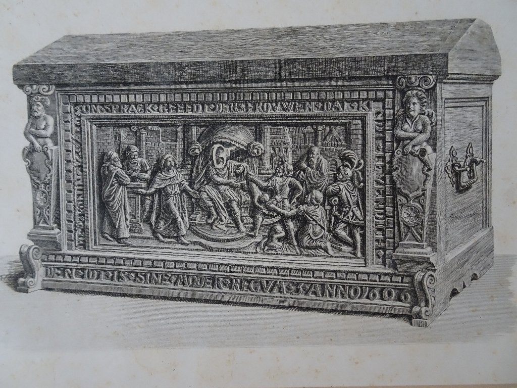 Prenten middeleeuwse meubels, Frans Buffa 1860, Antiek en Kunst, Ophalen of Verzenden, Dagelijks leven, Overige technieken, 1800 - 1899
