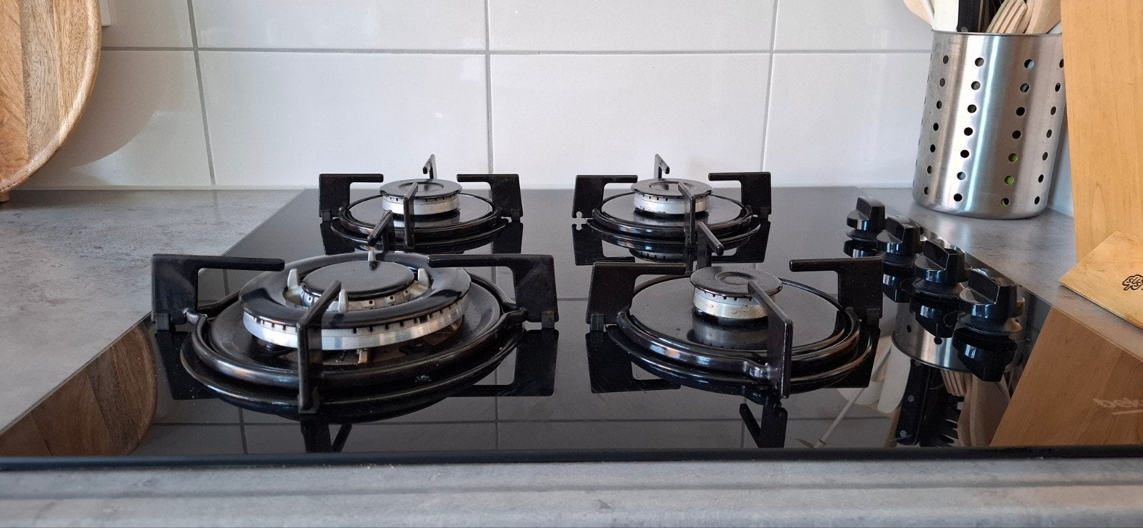 Beko Gaskookplaat - 4 Pitten - Zwart Glas, Witgoed en Apparatuur, Kookplaten, Ophalen, Gebruikt, 4 kookzones, Inbouw
