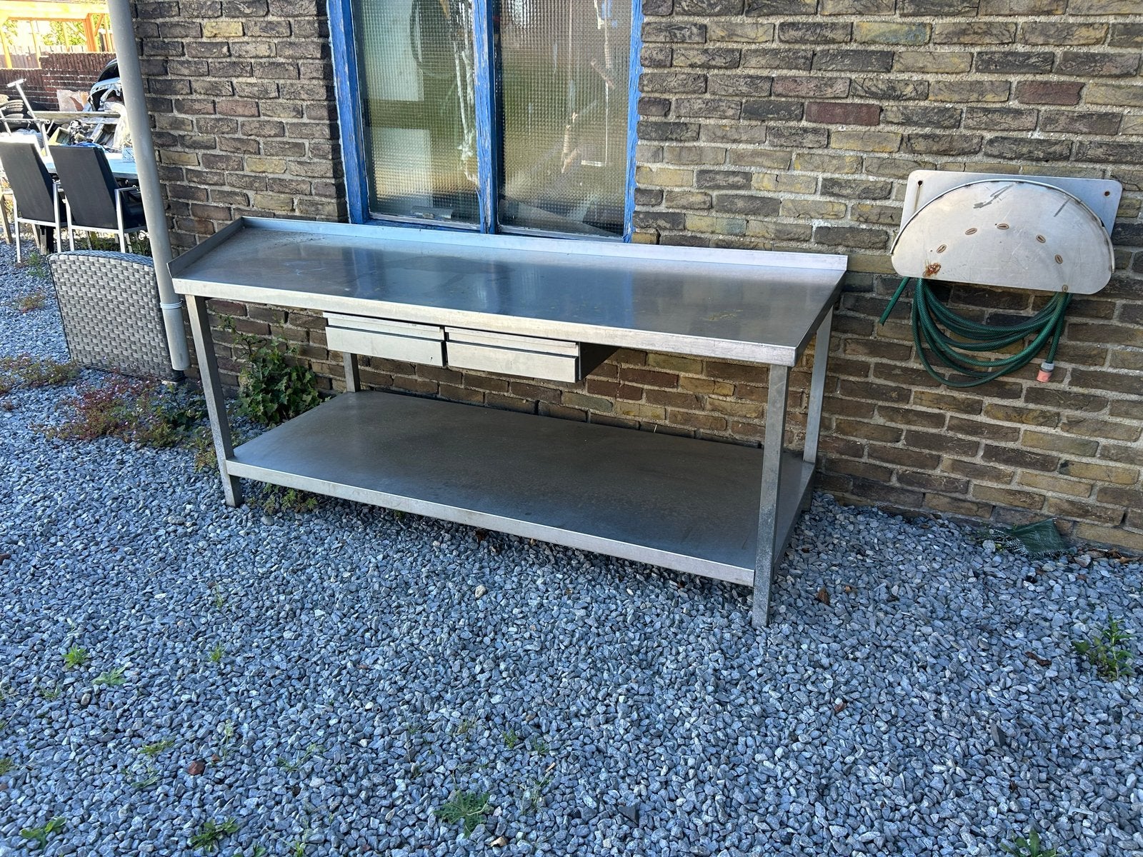 RVS Werktafel 240x80x80 cm met Lades - Nette Staat, Ophalen of Verzenden, Gebruikt, RVS Meubilair
