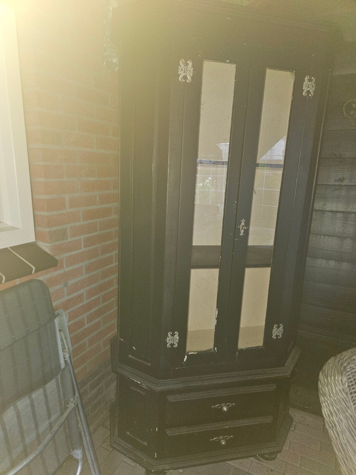 Zwarte Kast met Lades en Glazen Deuren, Huis en Inrichting, Kasten | Vitrinekasten, Ophalen, Gebruikt, Glas, 50 tot 100 cm