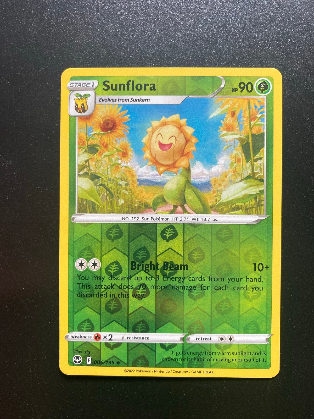 Sunflora 006/195 Reverse Holo Pokémon Silver Tempest, Ophalen of Verzenden, Zo goed als nieuw, Losse kaart, Foil