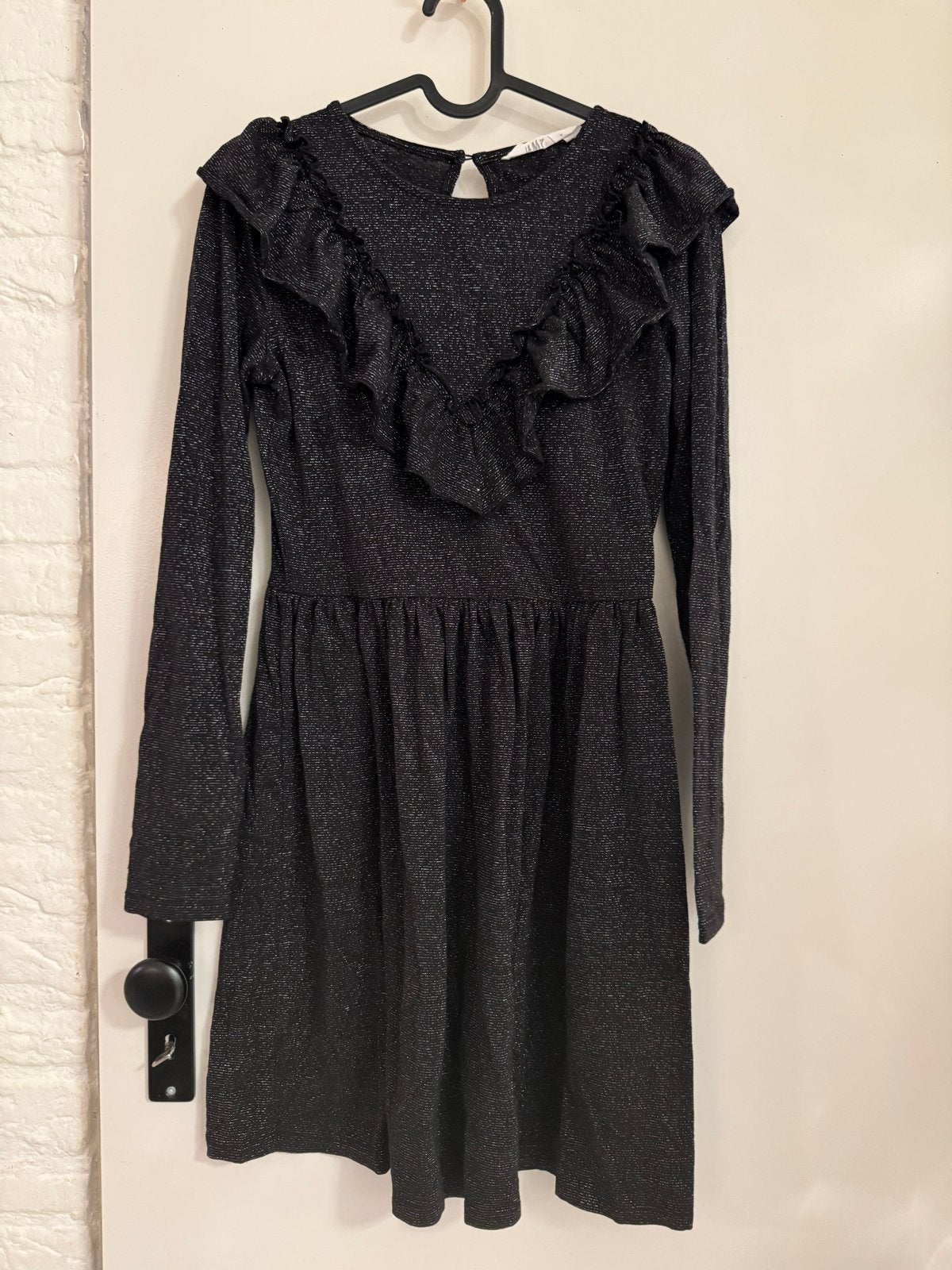 Zwarte meisjesjurk met glitter effect - Maat 158/164, Kinderen en Baby's, Ophalen of Verzenden, Zo goed als nieuw, Meisje, Jurk of Rok