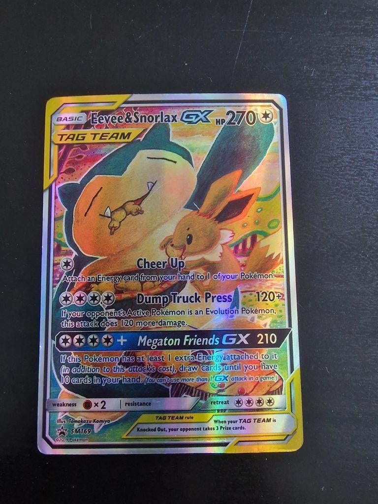 Eevee & Snorlax GX TAG TEAM Pokémon Kaart 5M169 Foil, Ophalen of Verzenden, Zo goed als nieuw, Losse kaart, Foil
