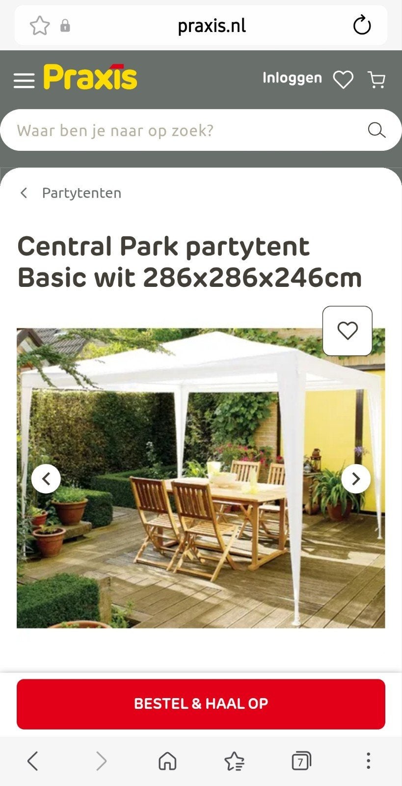 partytent 3x3 Centralpark (Praxis), Ophalen, Opvouwbaar, Partytent, Minder dan 4 meter