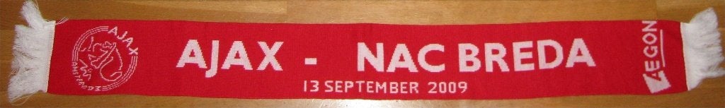 voetbalsjaal AJAX - NAC Breda 13-09-2009 wedstrijdsjaal, Ophalen of Verzenden, Zo goed als nieuw, Ajax, Vaantje of Sjaal