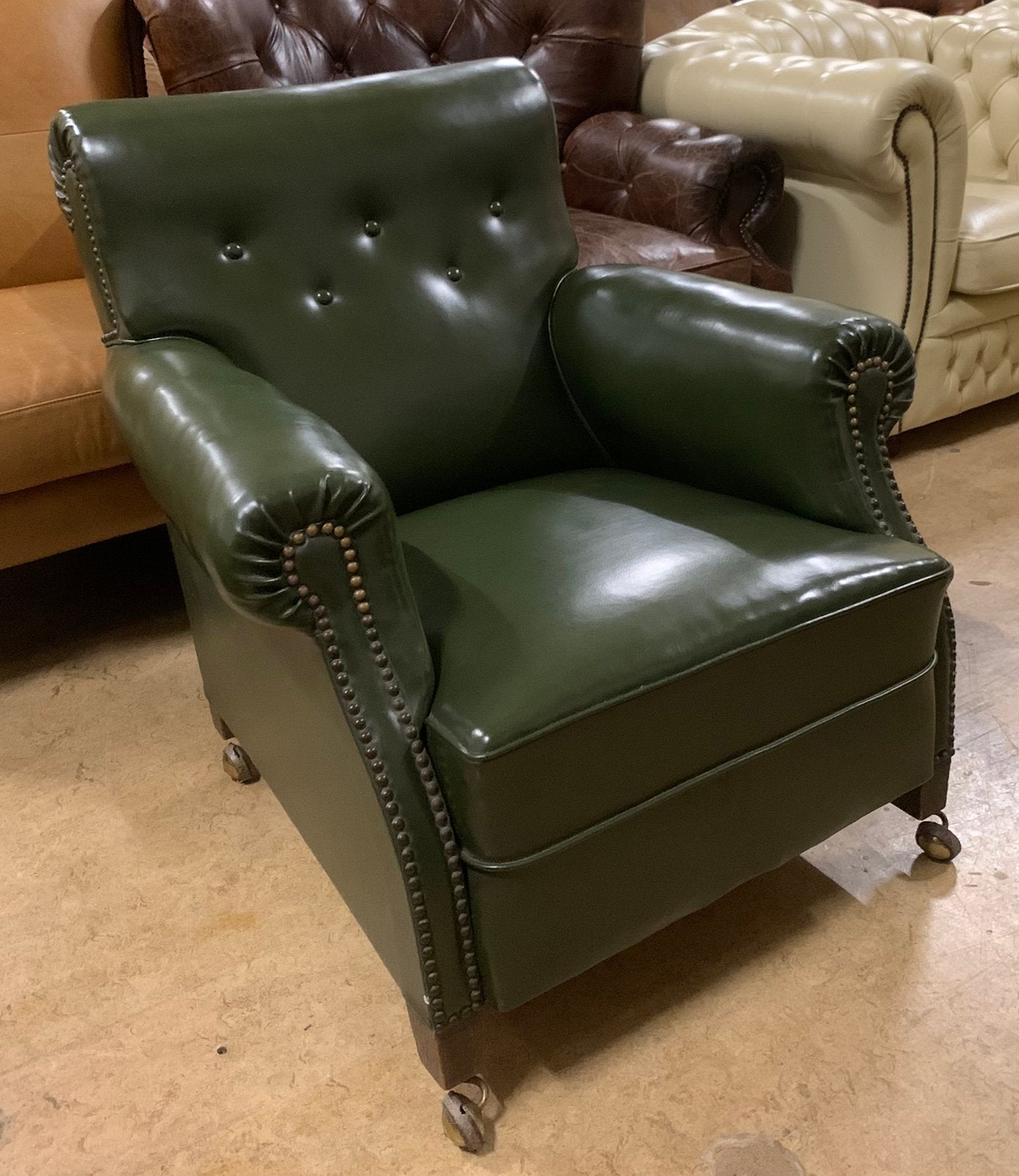 Prachtig Engelse Leesstoel/Reading Chair Groen., Huis en Inrichting, Fauteuils, Gebruikt, Chesterfield, Ophalen of Verzenden, 75 tot 100 cm
