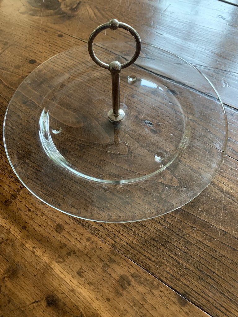 Glazen serveerschaal met greepje high tea, Huis en Inrichting, Keuken | Servies, Ophalen of Verzenden, Overige stijlen, Glas, Schaal of Schalen