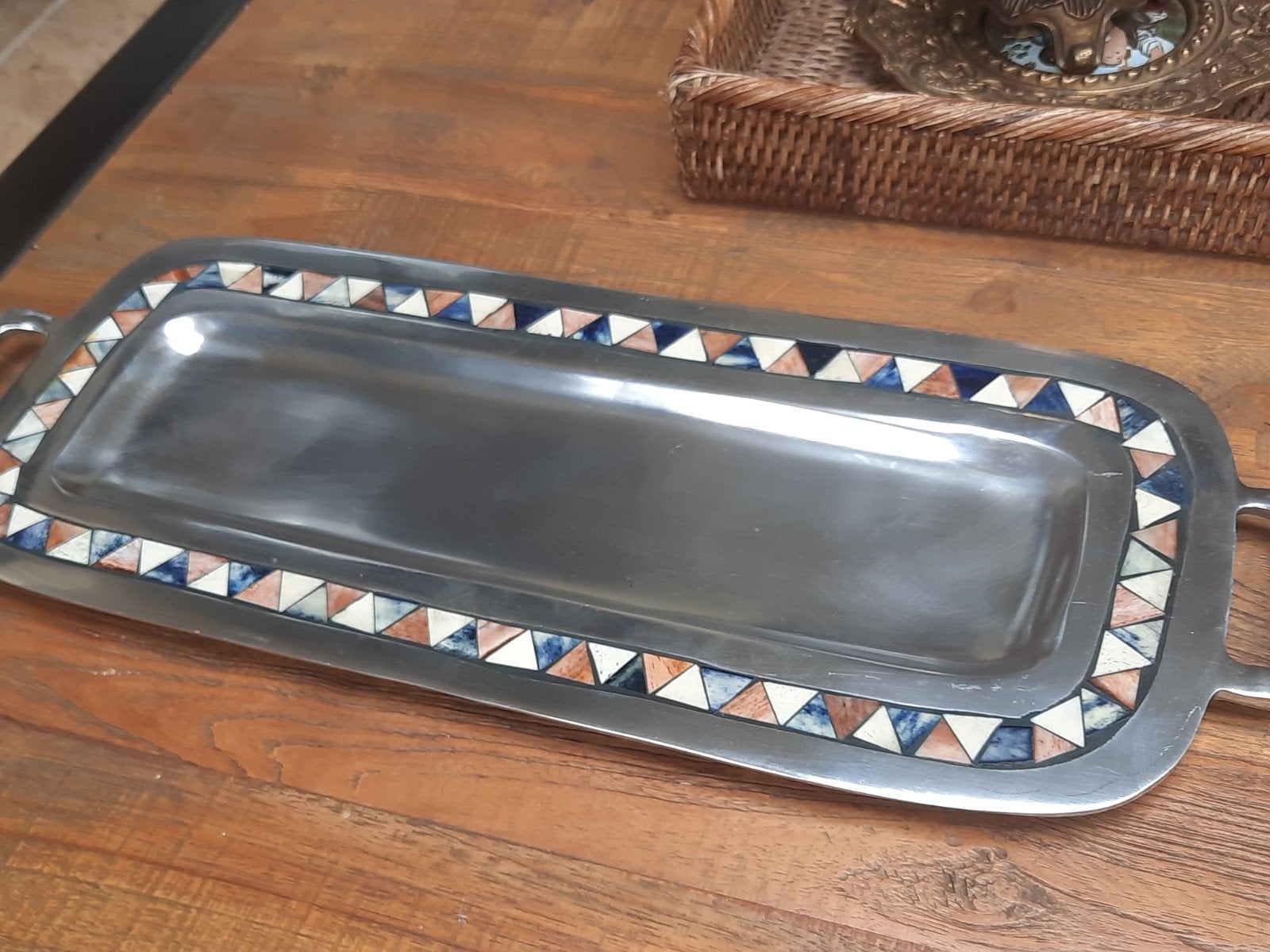 Vintage serveerplank dienblad schaal, Ophalen of Verzenden, Zo goed als nieuw, Rechthoekig, Metaal
