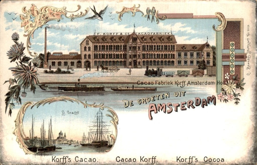 Amsterdam - Cacao Fabriek Korff - Gevel, Verzamelen, Ophalen of Verzenden, Voor 1920, Ongelopen, Noord-Holland