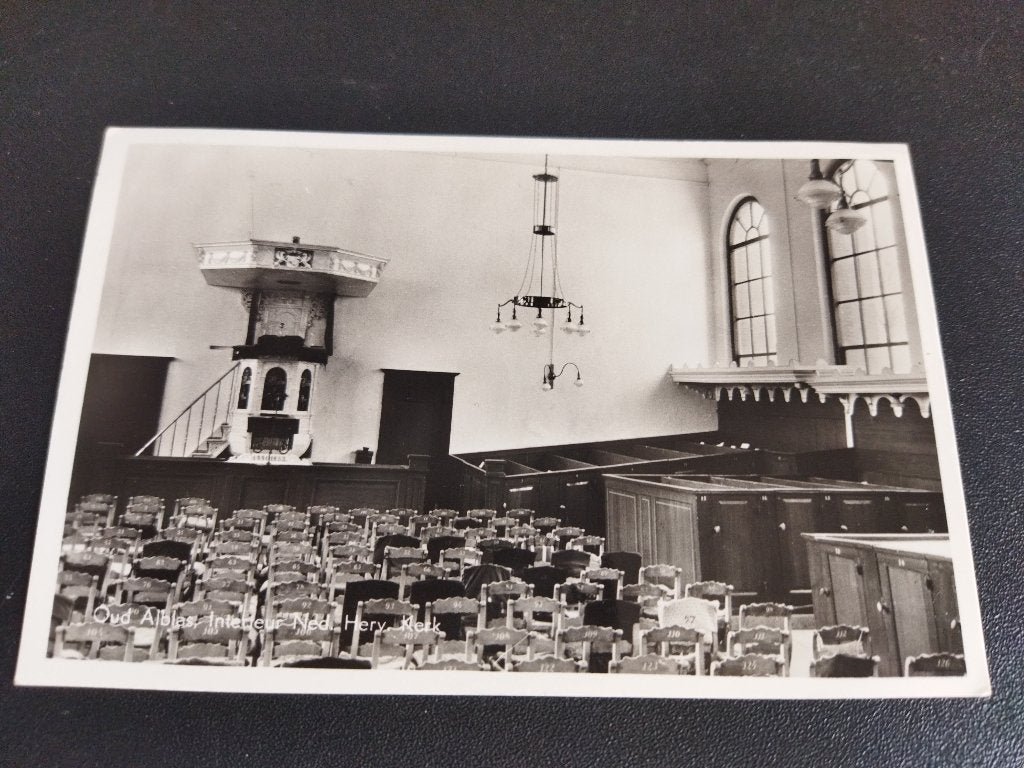 Kaart Oud Alblas interieur NH Kerk, Ophalen of Verzenden, 1940 tot 1960, Ongelopen, Zuid-Holland