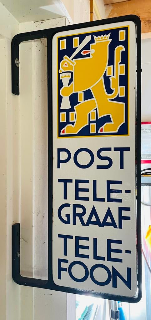 Emaille Uithangbord van de PTT , Post Telegraaf Telefoon, Ophalen of Verzenden, Gebruikt, Reclamebord