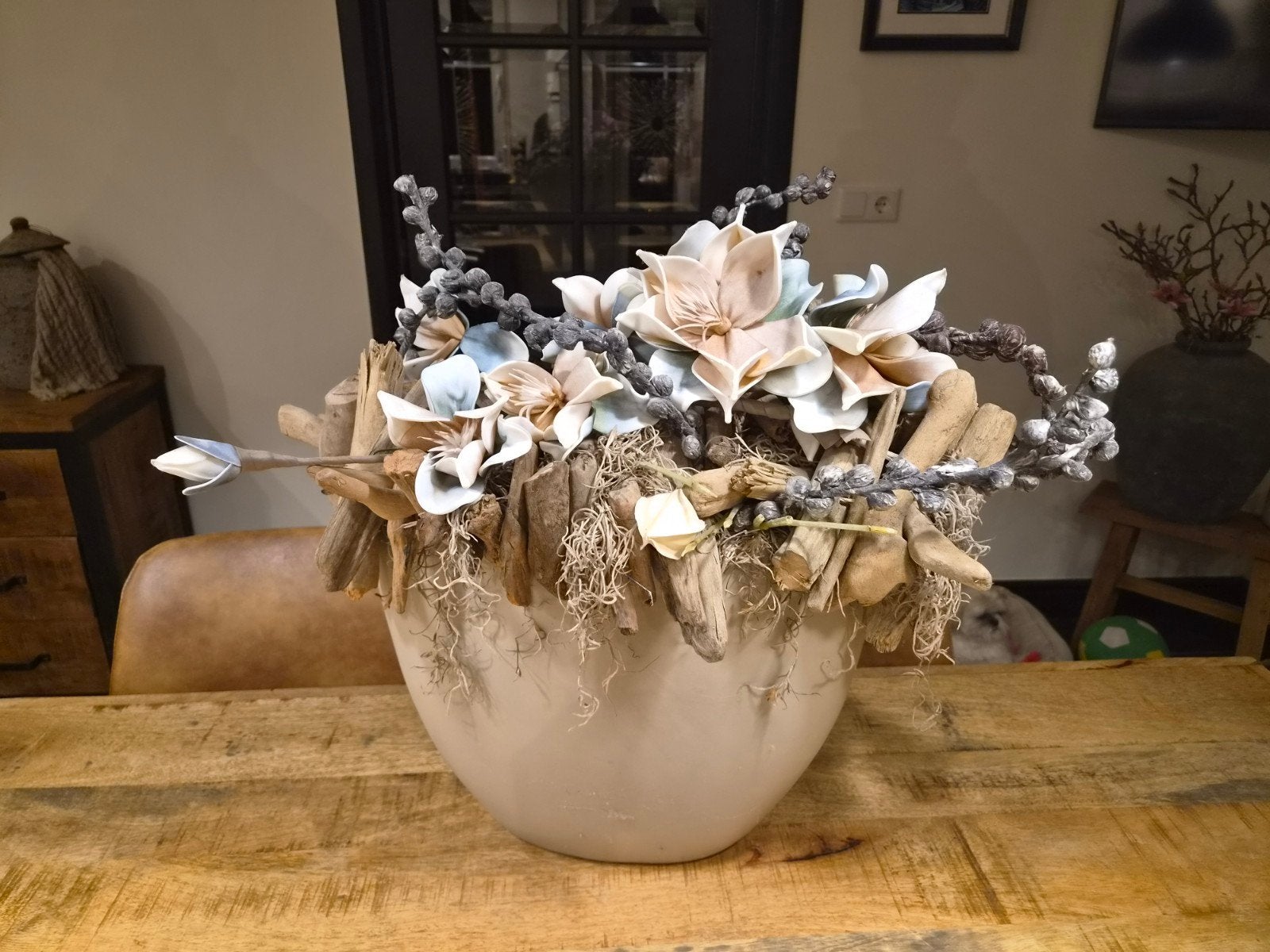 Prachtig kunstbloemstuk in hoge schaal model  - Natuurlijke, Binnen, Textiel, Ophalen of Verzenden, Zo goed als nieuw