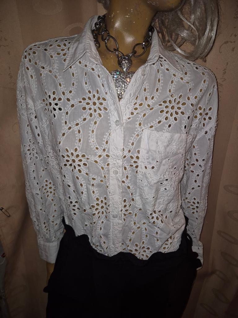 Witte Broderie Anglaise Blouse zara- Maat S, Ophalen of Verzenden, Zo goed als nieuw, Maat 36 (S), Wit