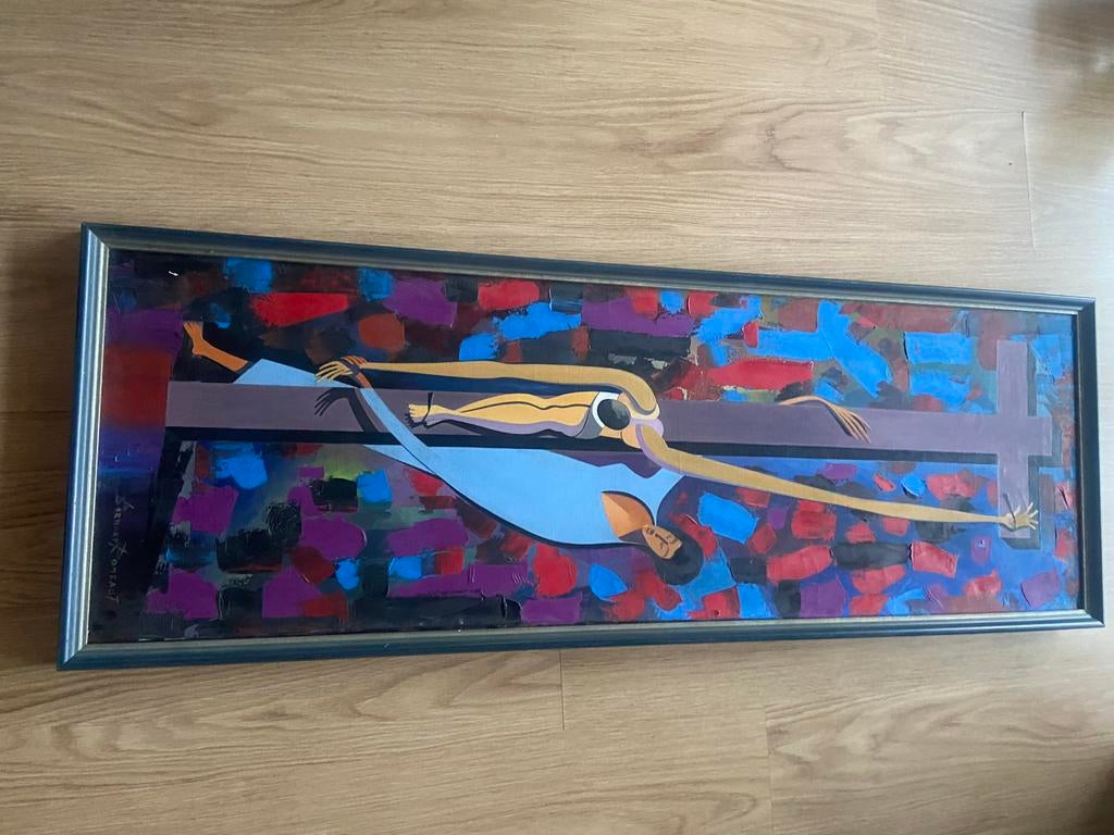 Modern Piëta Schilderij - Gesigneerd Ronfault, Antiek en Kunst, Ophalen