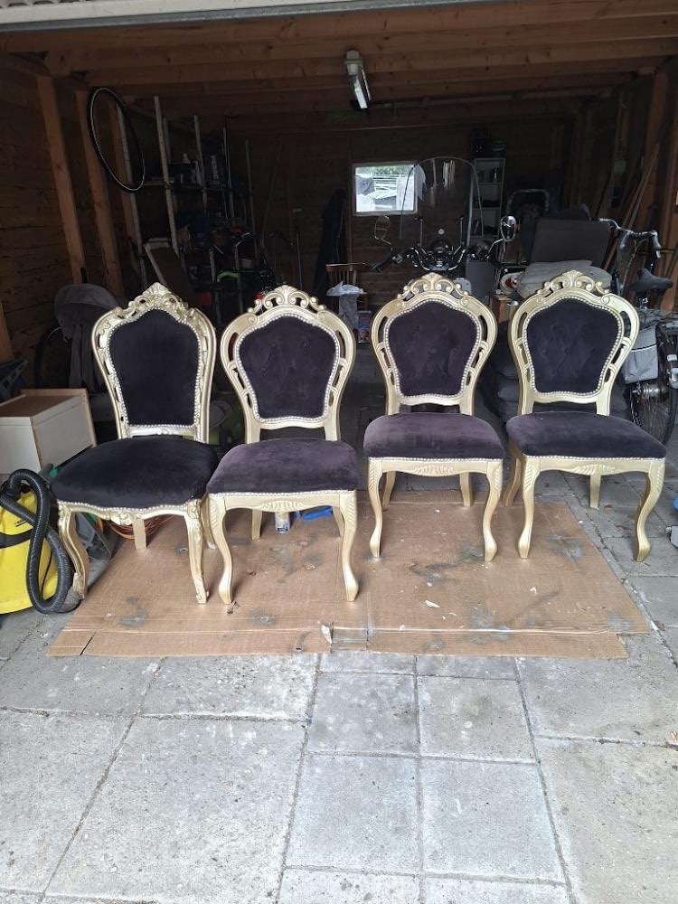 Set van 4 vintage barok stoelen goud met paars velours, Ophalen