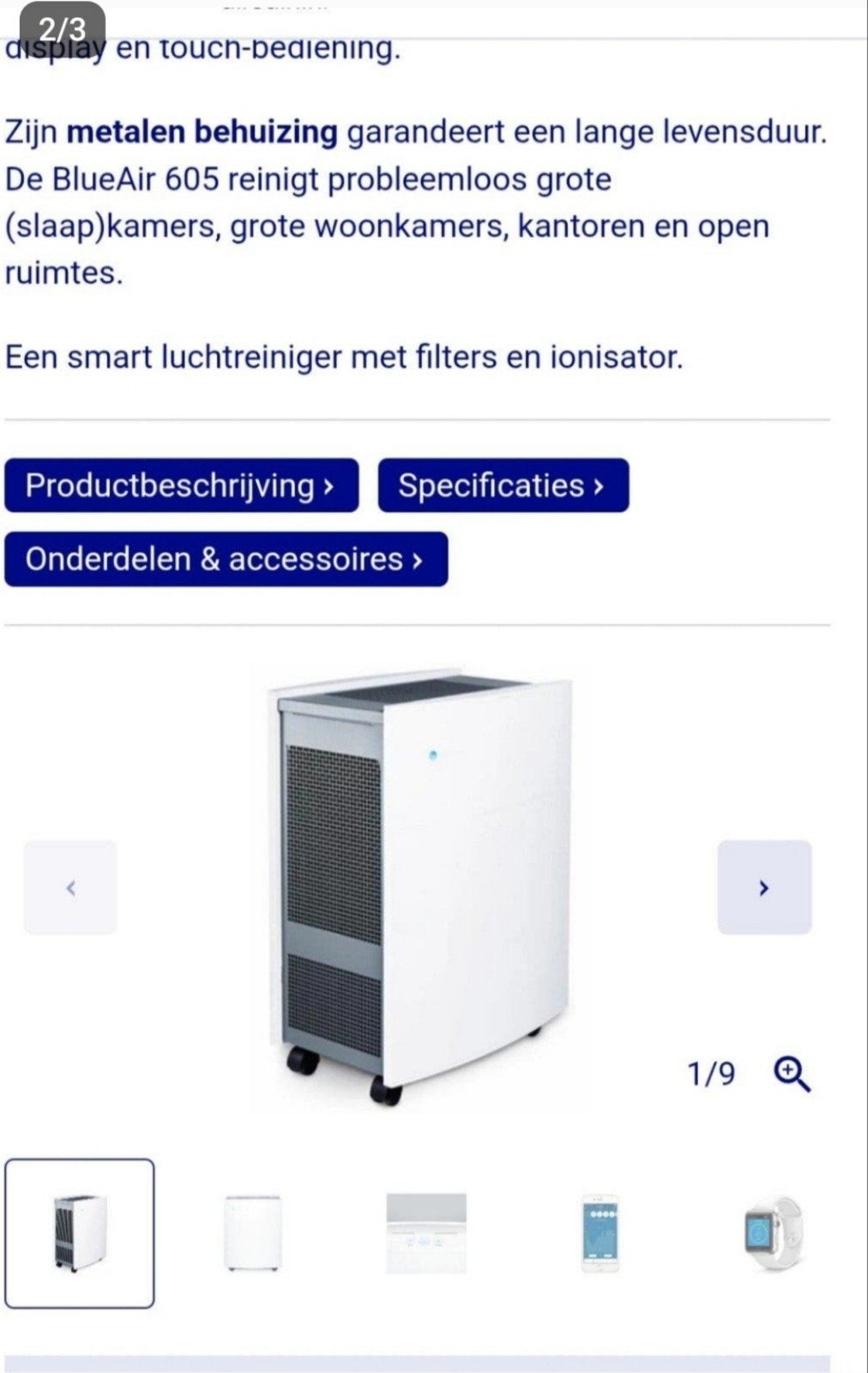 Blueair Classic 605 SmokeStop Luchtreiniger, Witgoed en Apparatuur, Ophalen, Zo goed als nieuw, Luchtreiniger