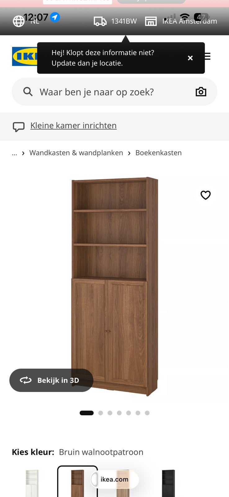 Billy boekenkast met deurtjes walnoot, Ophalen, Zo goed als nieuw, 25 tot 50 cm, 200 cm of meer
