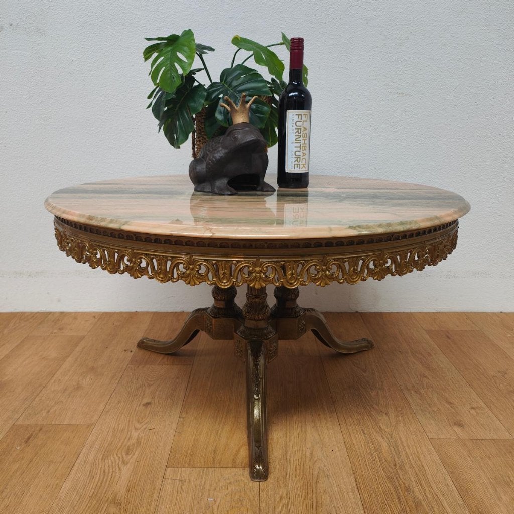 Vintage Regency ronde salontafel met marmer onyx blad 913, Huis en Inrichting, Tafels | Salontafels, Valkenswaard, 50 tot 100 cm