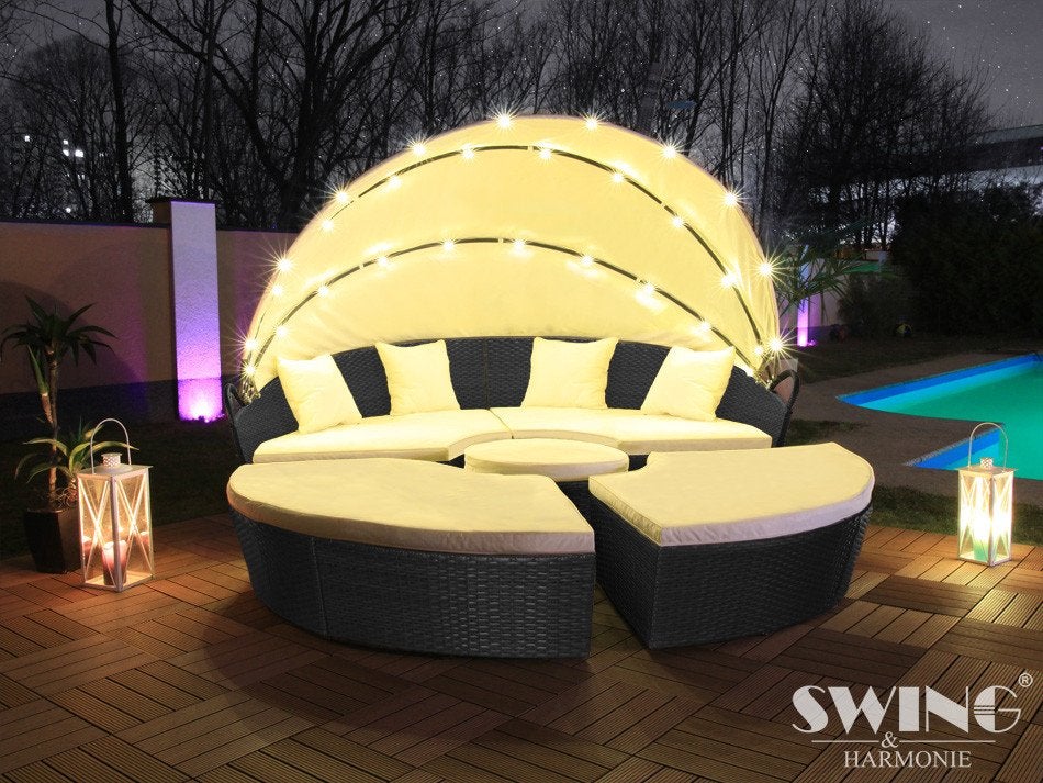 XXL Led-Zonneeiland / loveseat / loungebed.polyrotan. Ø 210m, Ophalen of Verzenden, Nieuw