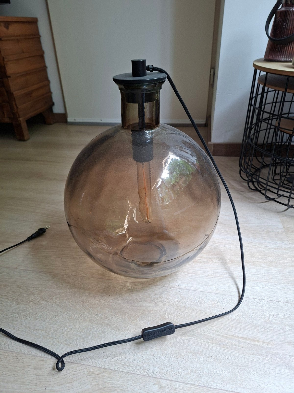 Grote glazen bol lamp - sfeervolle verlichting, Ophalen, Zo goed als nieuw, Industrieel, Modern, Sfeervol