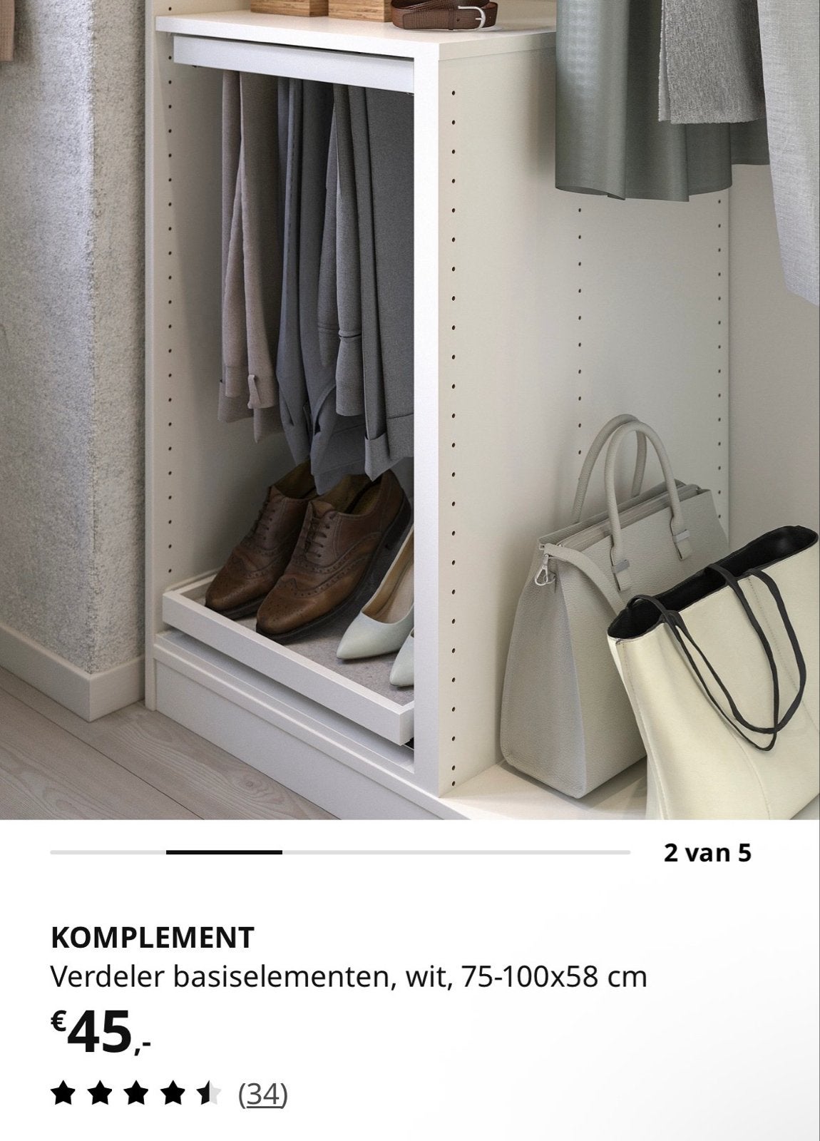 IKEA Komplement kastverdeler met 3 witte planken (50 cm), Ophalen, Met plank(en), Minder dan 50 cm, Gebruikt