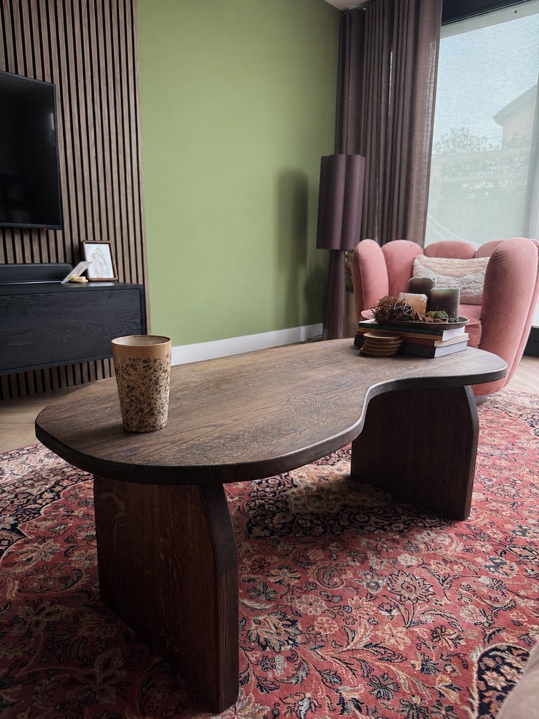 Handgemaakte massief houten salontafel!, Ophalen, 100 tot 150 cm, Eikenhout, 50 tot 100 cm