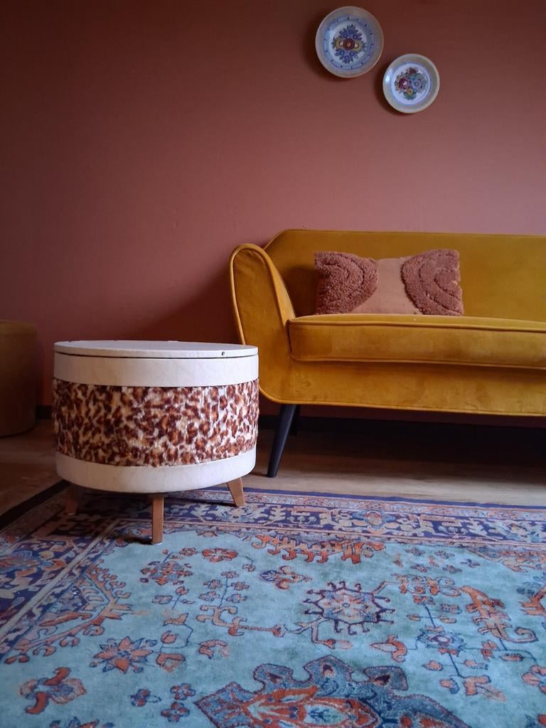 Vintage poef met print, Ophalen of Verzenden, Eenpersoons