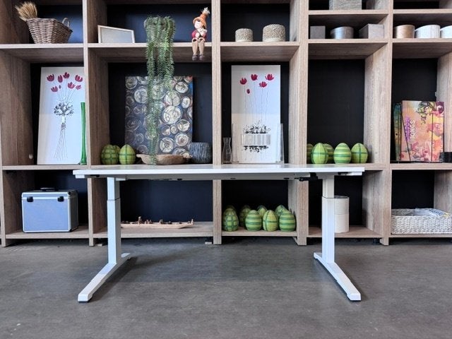 Steelcase bureau met slinger 160x80xH62-93 cm,125€/st,10st, Huis en Inrichting, 160 cm, Gebruikt, Metaal, Ophalen of Verzenden