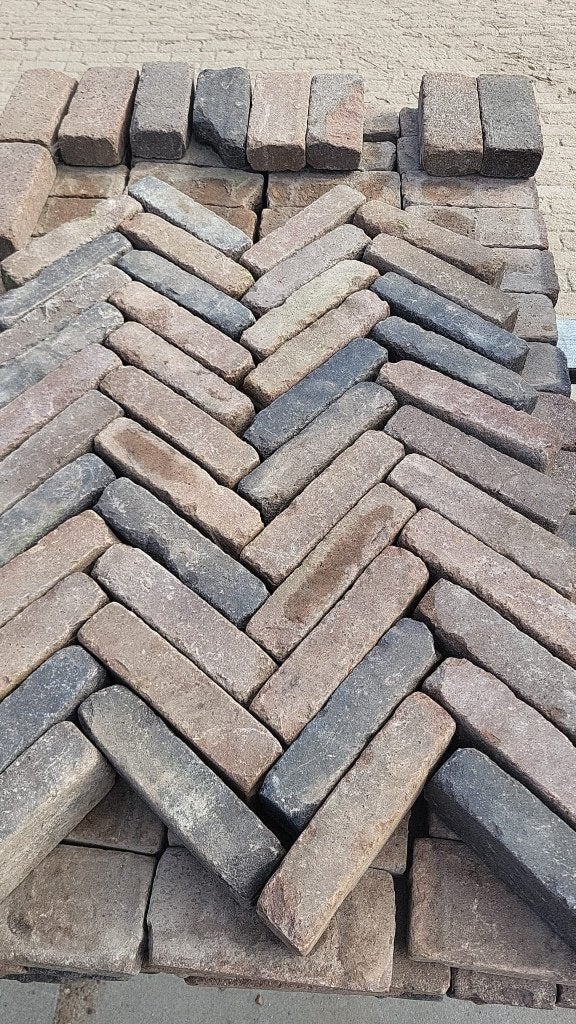 22.5m2 restpartij gebakken klinkers waalformaat rood paars, Ophalen, Gebruikt, Keramiek, Klinkers