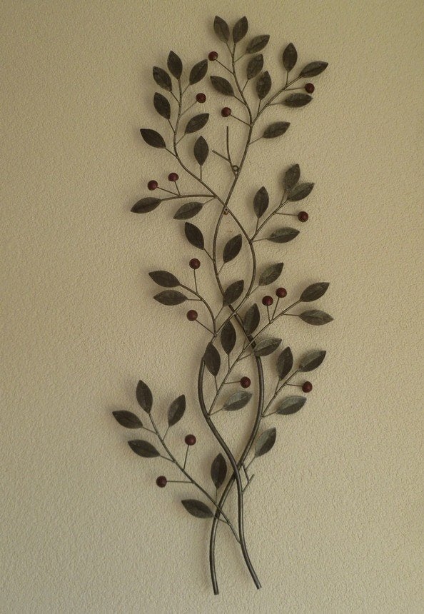 Wanddecoratie - tak met bessen metaal, Metaal, 35 cm, Decoratieobject, Ophalen of Verzenden