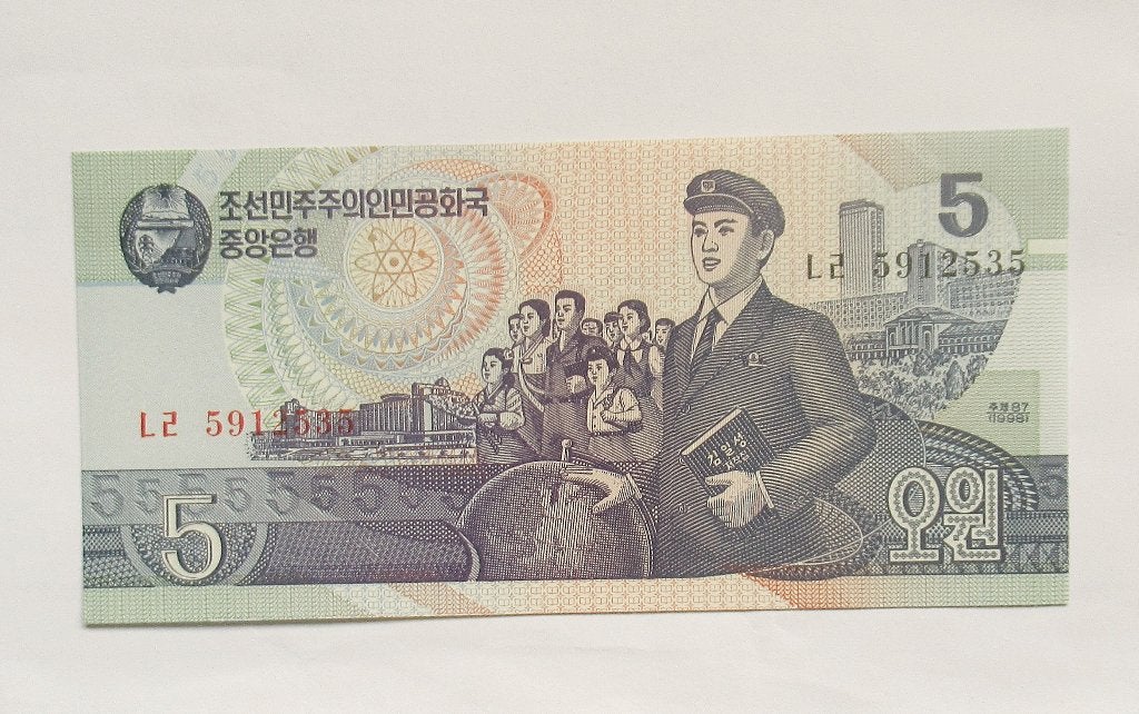 Noord Korea  5 Won  1998, Postzegels en Munten, Bankbiljetten | Azië, Verzenden, Oost-Azië