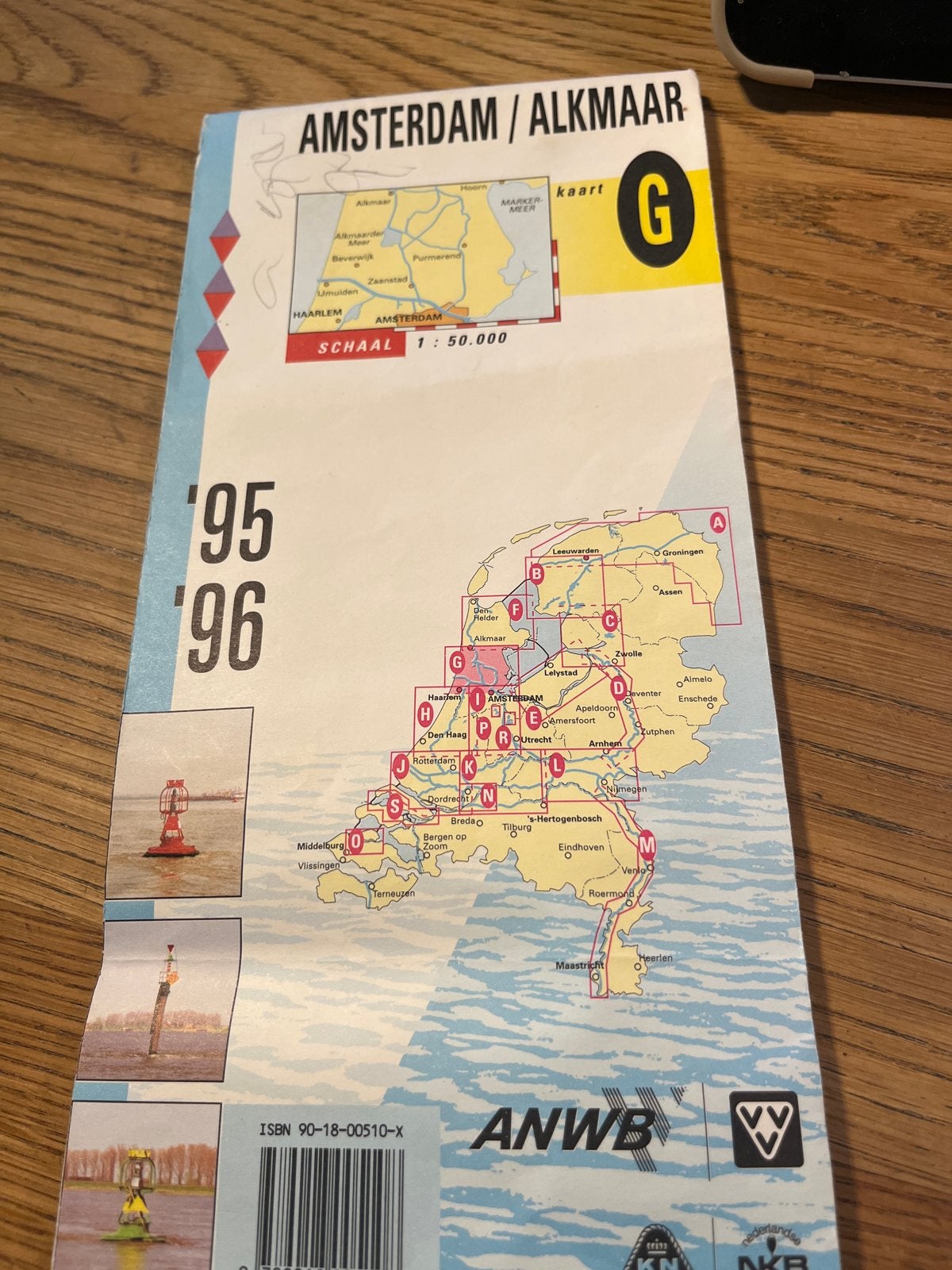 ANWB Waterkaart G Amsterdam / Alkmaar '95-'96, Gelezen, Verzenden, Landkaart, 1800 tot 2000