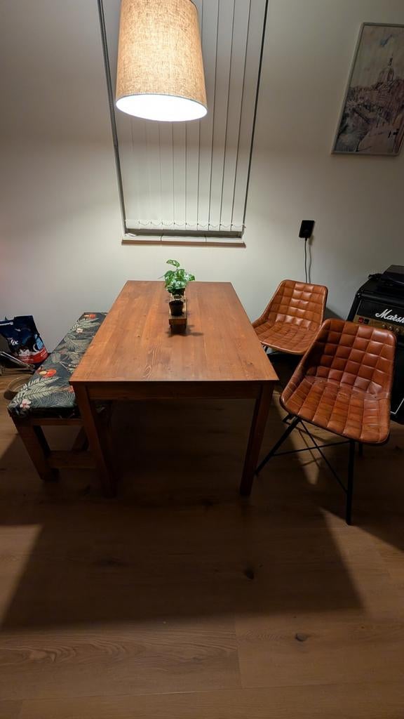 Eettafel met bankje en 2 stoelen gratis af te halen!, Ophalen, Gebruikt, Overige materialen, 100 tot 150 cm