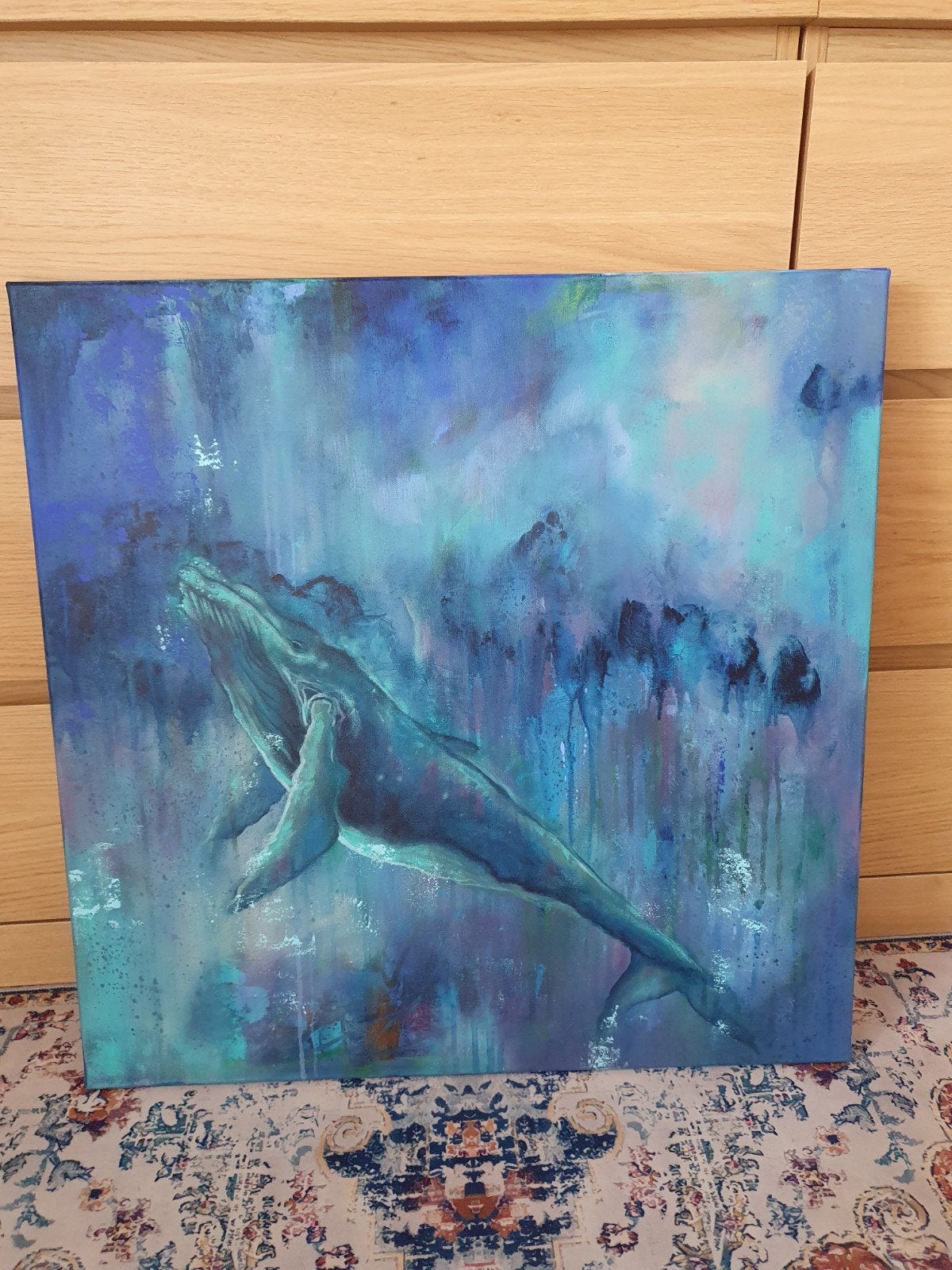 Acrylverf schilderij 60x60 Walvis mixed media, Ophalen