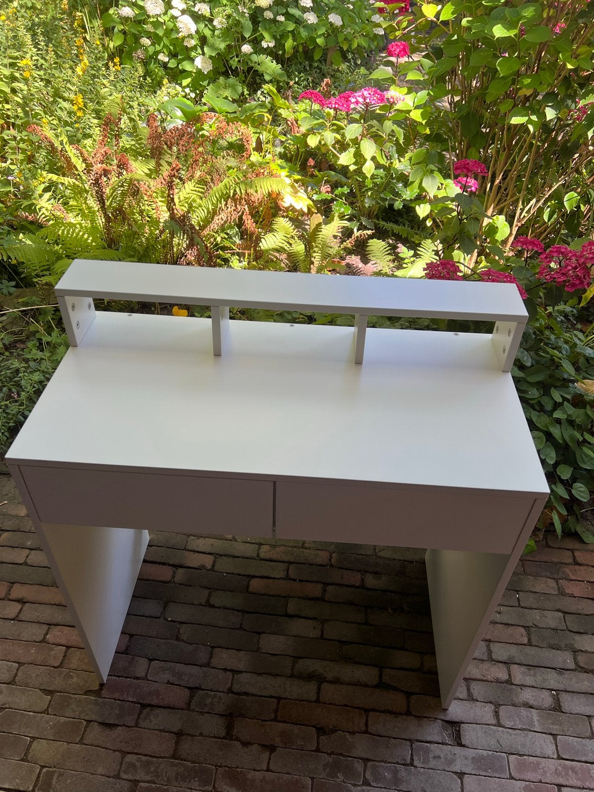 Wit bureau met opzetstuk en lades - nieuw, Huis en Inrichting, Bureaus, Spaanplaat of MDF, Ophalen of Verzenden, Overige merken
