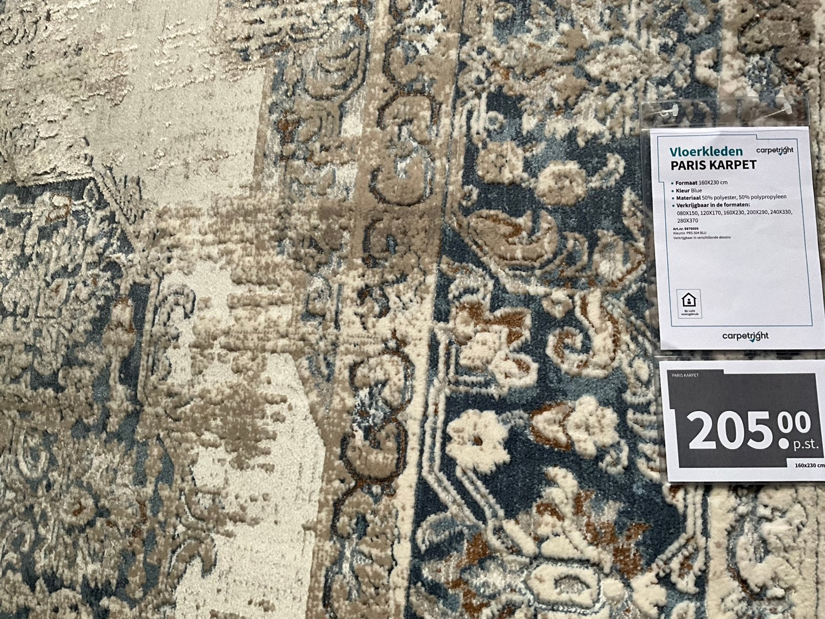 Nieuw Carpetright Paris blauw vloerkleed 1.60 m bij 2.30 m, Huis en Inrichting, Stoffering | Tapijten en Kleden, Ophalen, Blauw