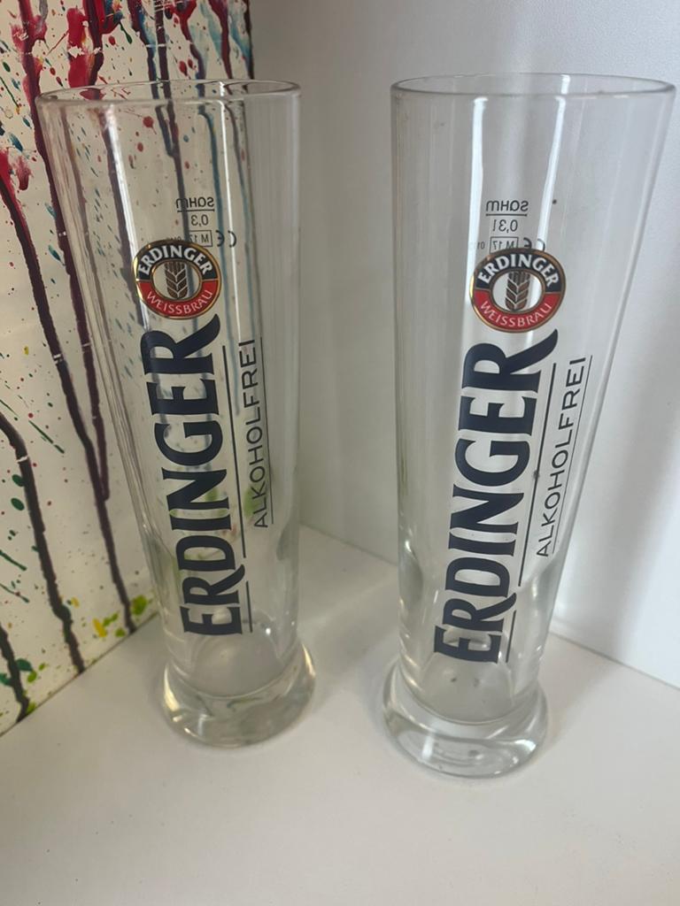 Erdinger bierglazen set van 2 glazen, Ophalen of Verzenden, Nieuw, Glas of Glazen, Overige merken