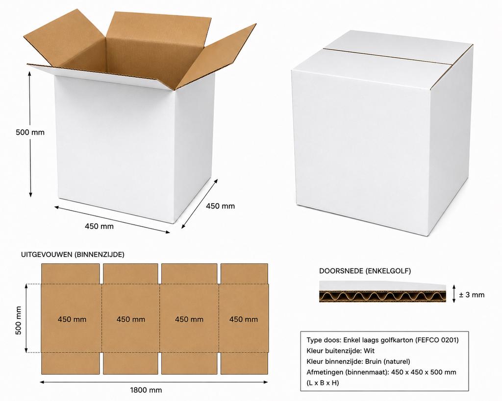 Vouwdoos 450 x 450 x 500 (200st), Ophalen, Doos, 100 cm of meer, 60 cm of meer