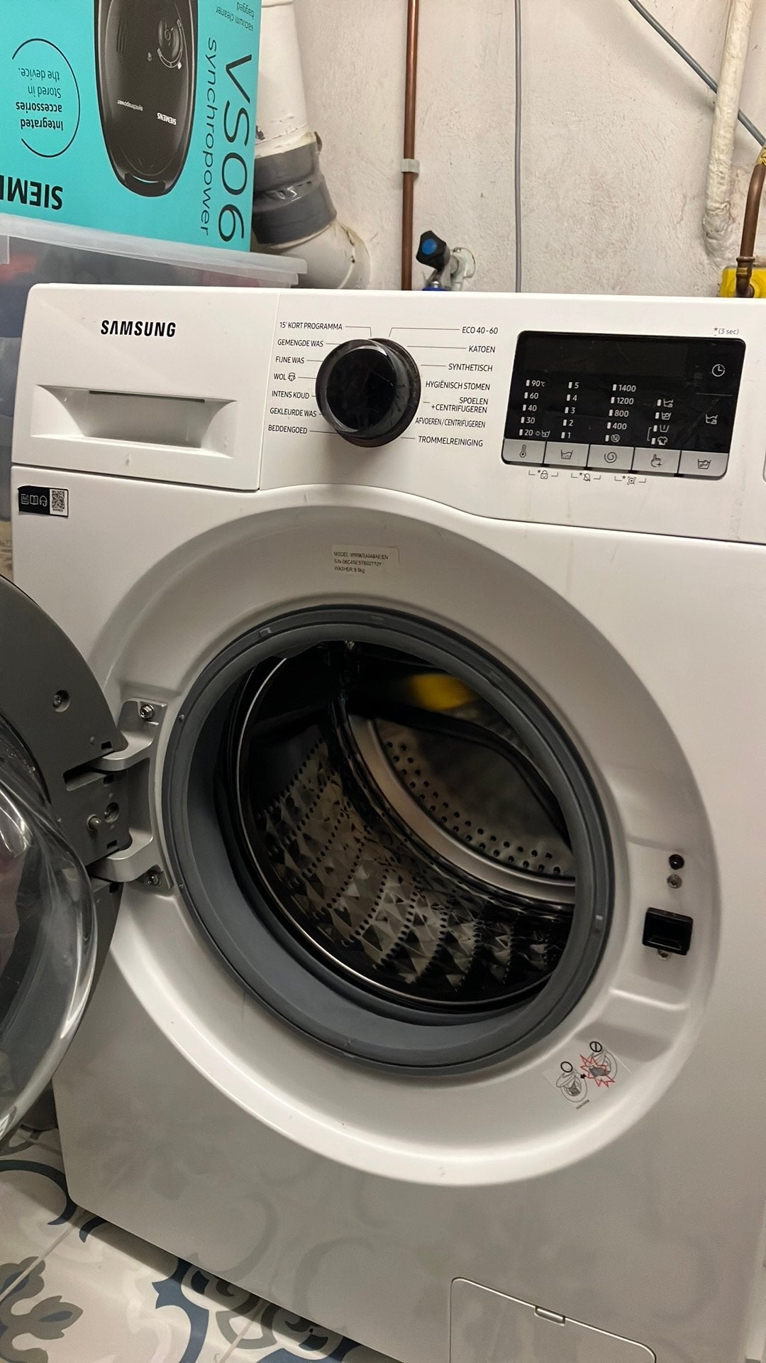 Samsung WW90TA049AE EcoBubble ca4j oud (licht defect), Ophalen, Gebruikt, 1200 tot 1600 toeren, 85 tot 90 cm