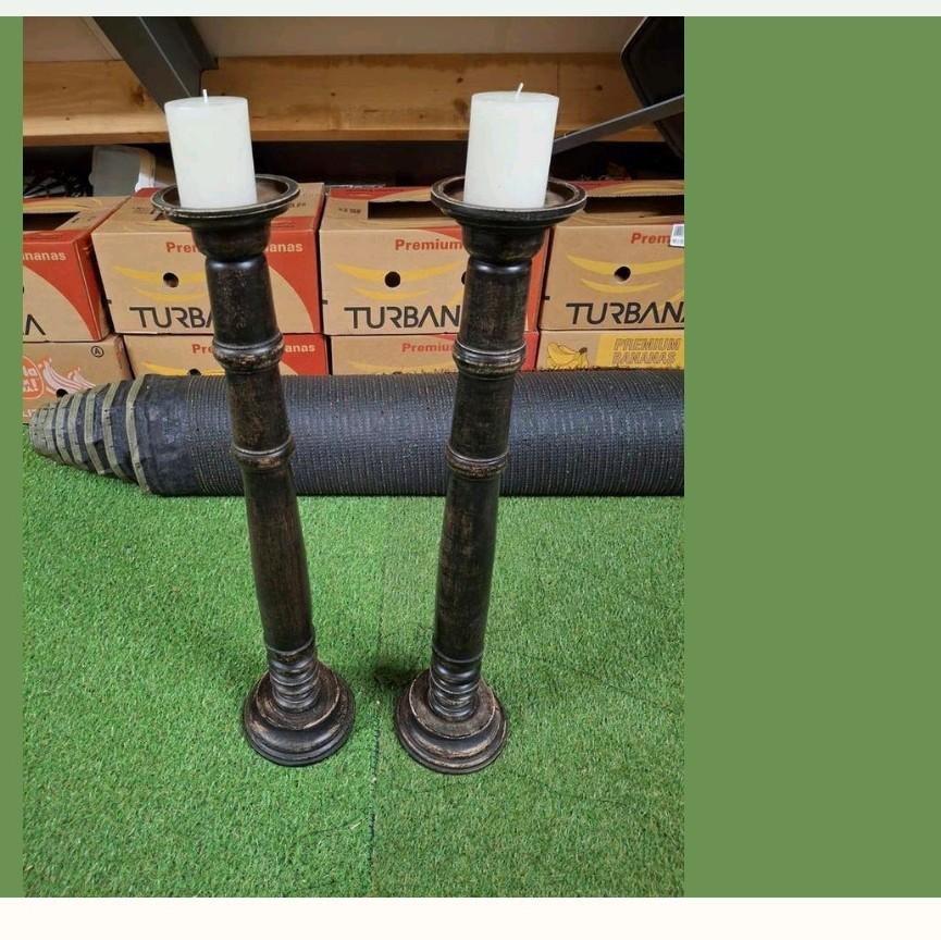 2 mooie robuuste houten kaarsenstandaard, Bruin, Ophalen of Verzenden, Zo goed als nieuw, 75 cm of meer