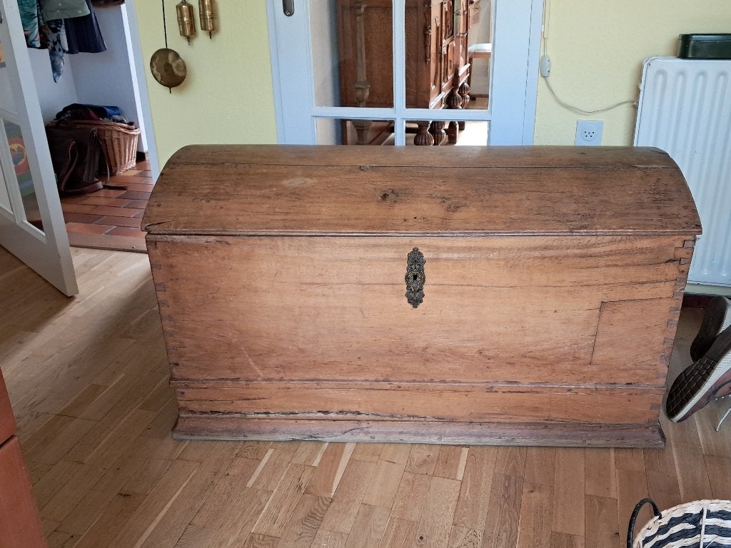 Antieke Franse licht-eiken dekenkist - massief hout, Ophalen