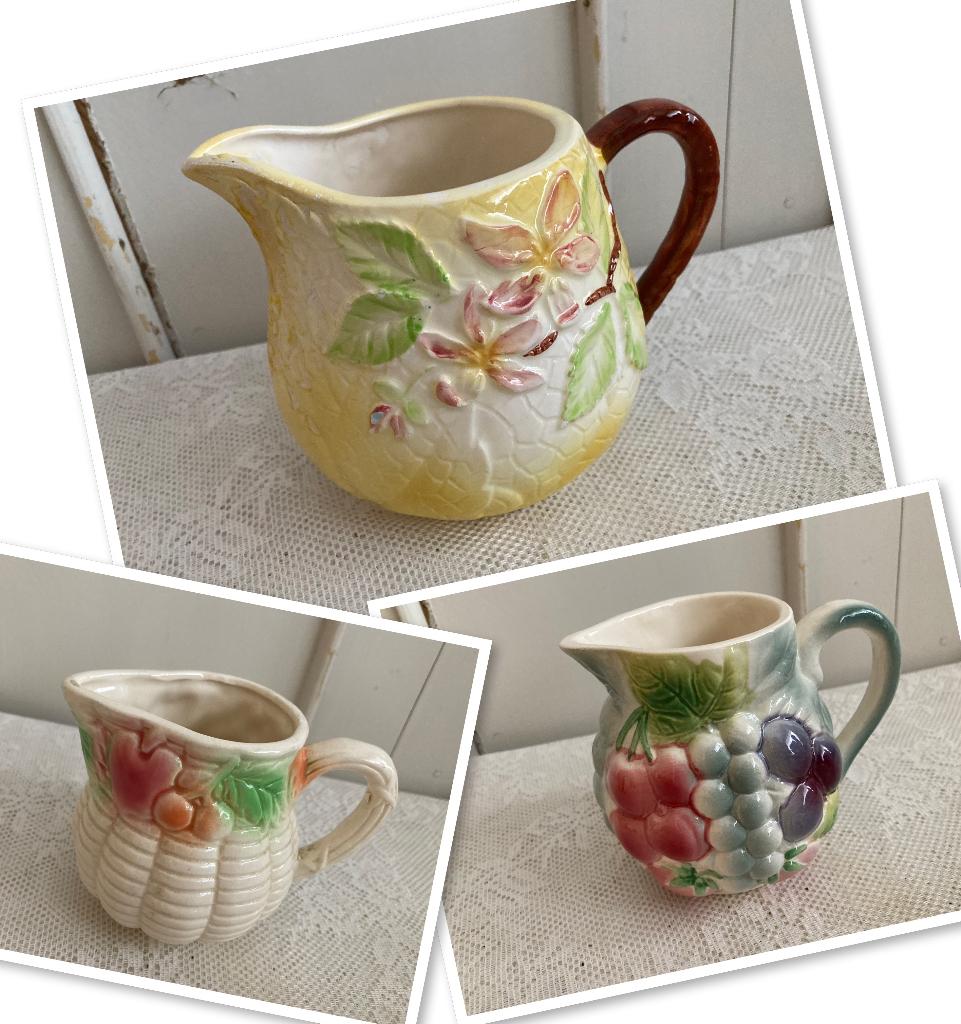 2x Brocante Frans Barbotine kan - kannetjes - melkkannetje, Antiek en Kunst, Curiosa en Brocante, Ophalen of Verzenden