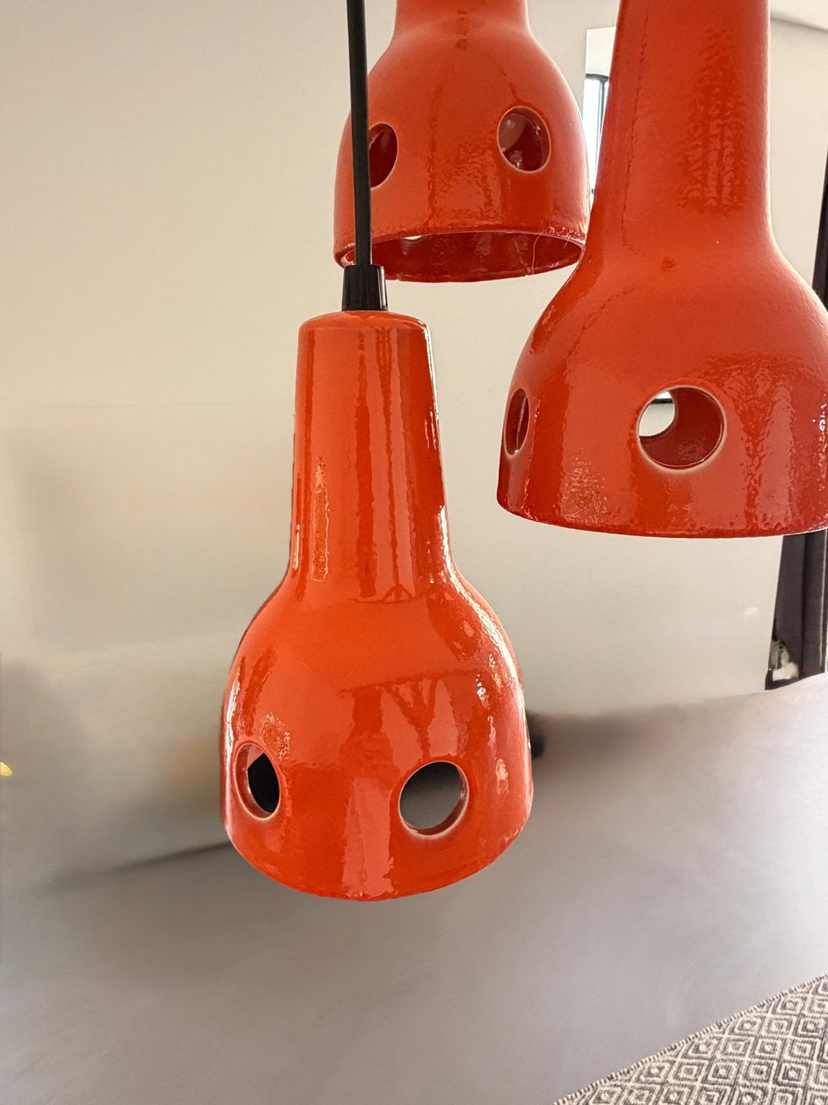 Vintage oranje hanglampen set - Jaren '60 design, Huis en Inrichting, Ophalen, Gebruikt, Steen/keramiek