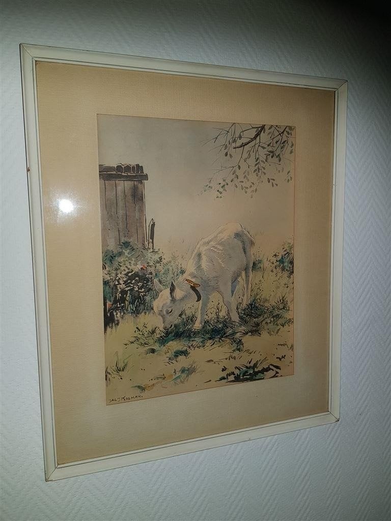 Jac. J. Koeman, handgekleurd, grazend geitje, Ophalen