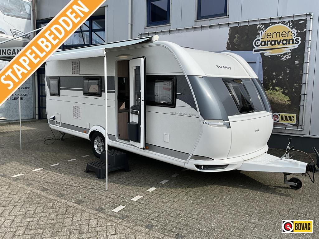 Hobby De Luxe Edition 545 KMF STAPELBED-MOVER-AIRCO, Caravans en Kamperen, Caravans, Hobby, Bedrijf, Treinzit, Schokbreker